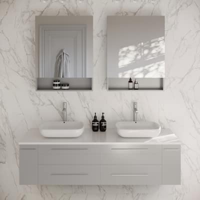 Fresca Lucera 60" Wall Mounted Double Basin Vanity Set with Cabinet,