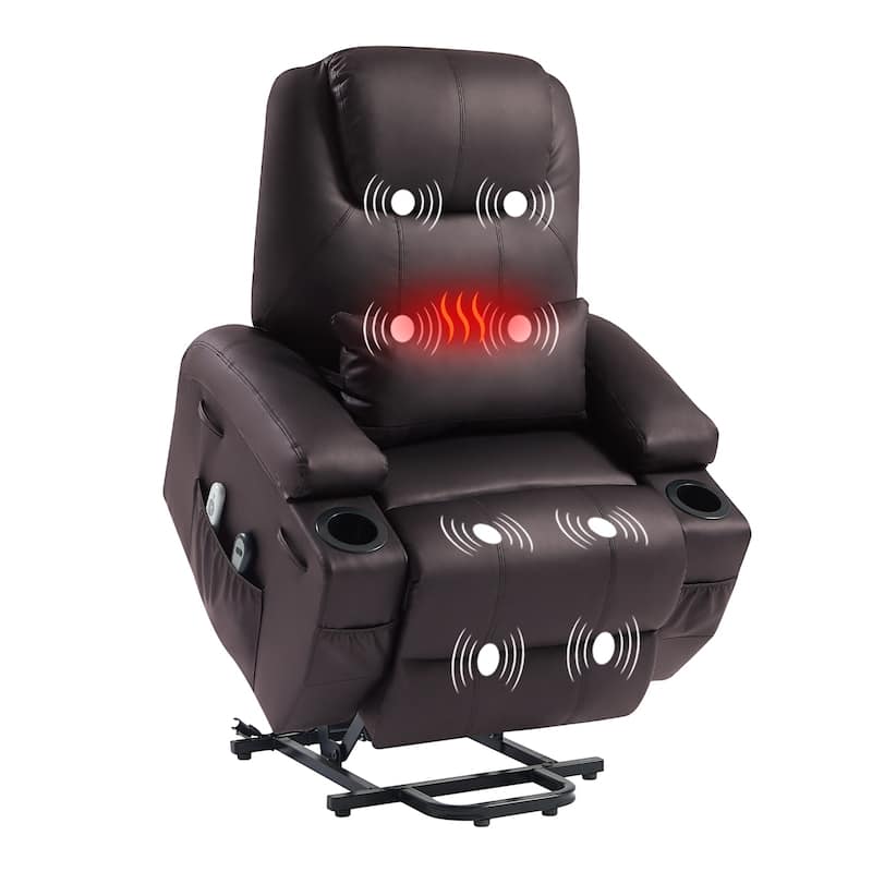 Bestier 34.6" Electric Power Lift Asist Recliner Chair with Massage and Heat,Fax Leather Reclining Chair with Side Pockets