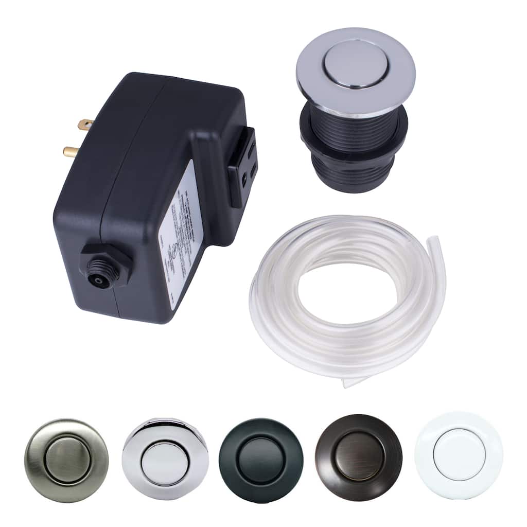 Garbage Disposal Single Outlet Air Switch Kit - Button, Air Hose, and Power Module