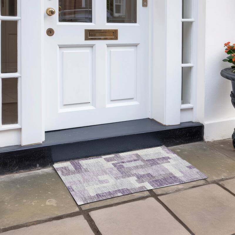 Machine Washable Indoor/ Outdoor Chantille Contemporary Blocks Rug - Lavender - 1'8" x 2'6"