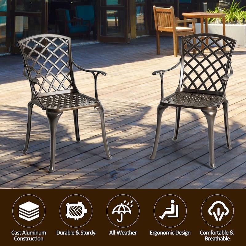 Costway Outdoor Cast Aluminum Arm Dining Chairs Set of 2 Patio Bistro