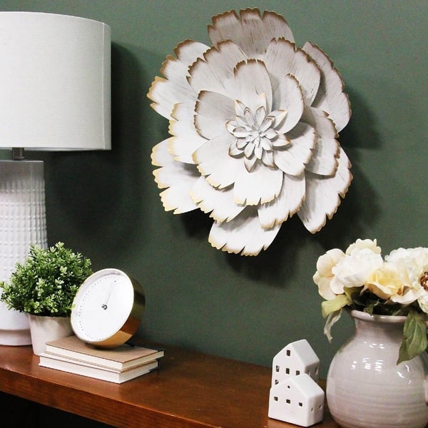 Shop Stratton Home Decor Handcrafted White Metal Flower Wall Art