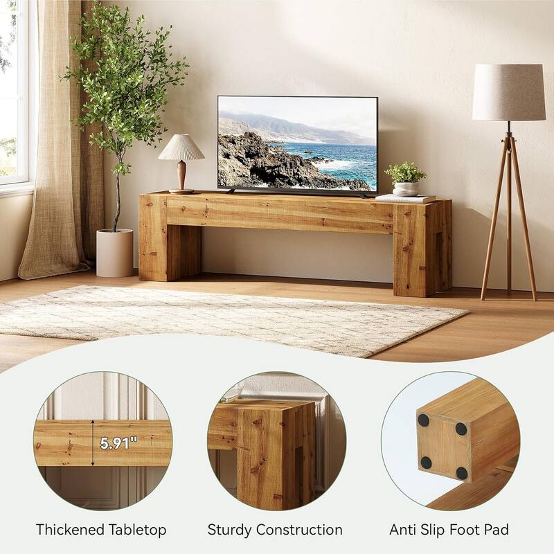 63" Extra Long Solid Wood TV Stand, Heavy Duty Media TV Consoles Table