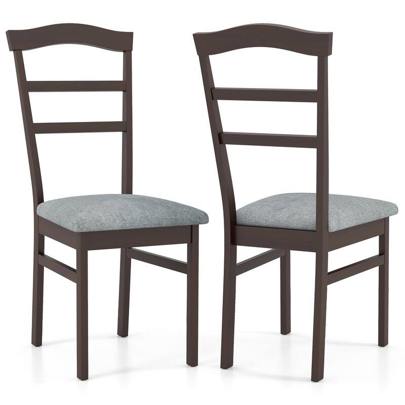 Gymax Modern Dining Chairs Set of 2 w/ Rubber Wood Frame Hollowed - Coffee, Grey - Set of 2