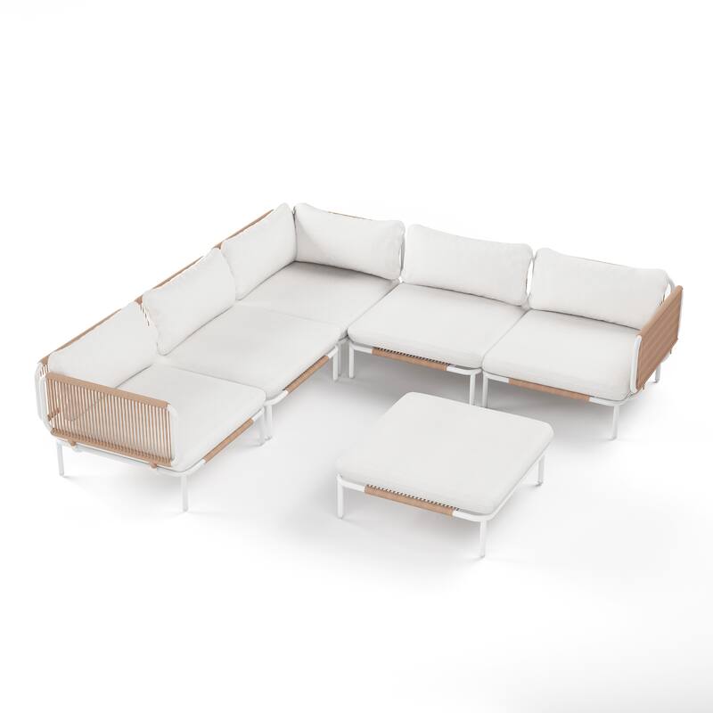 Outdoor Patio Cushioned 6-seater Conversation Sectional Sofa Set - Combined by 6 chairs