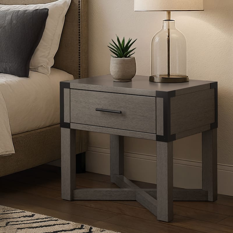 Mendocino Wood Finish X-Base End Table with Drawer by iNSPIRE Q Classic