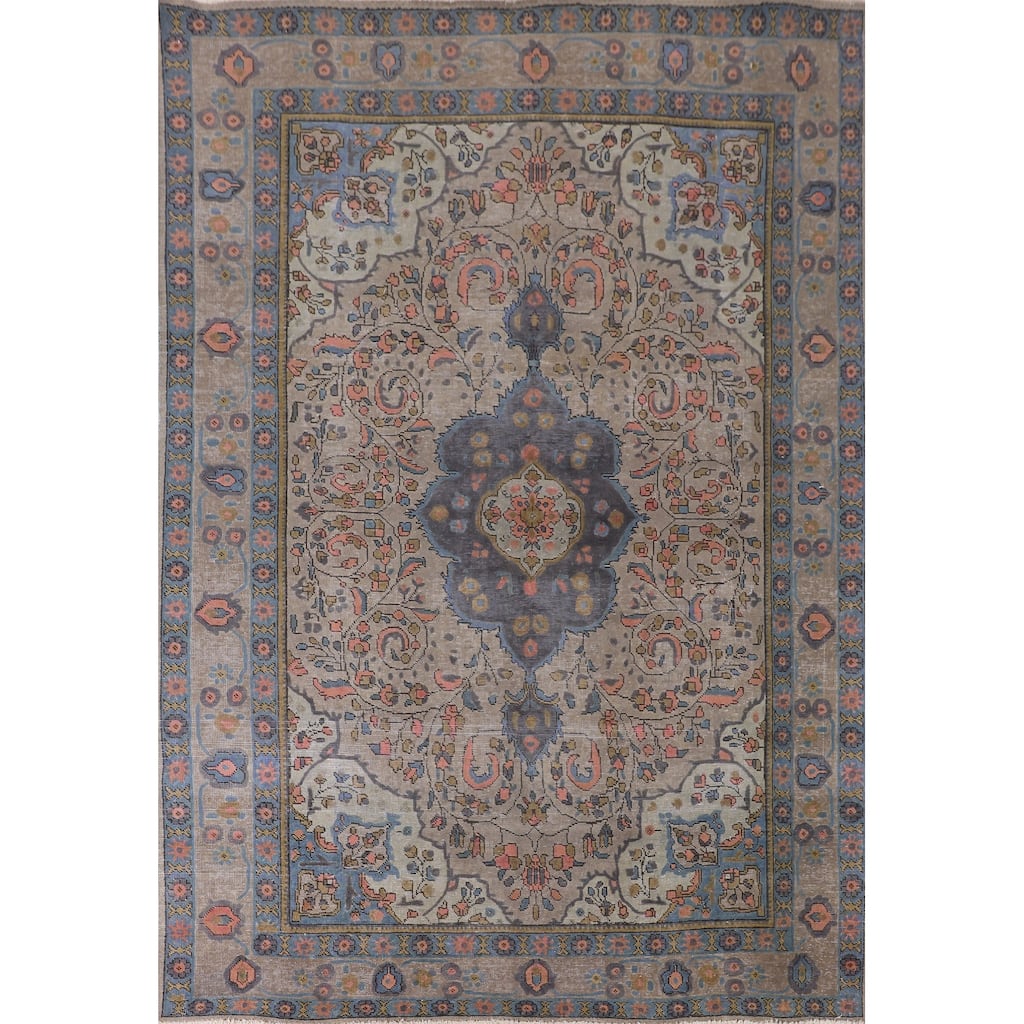 Distressed Over-Dyed Tabriz Persian Vintage Rug Handmade Wool Carpet - 6'9"x 9'6"