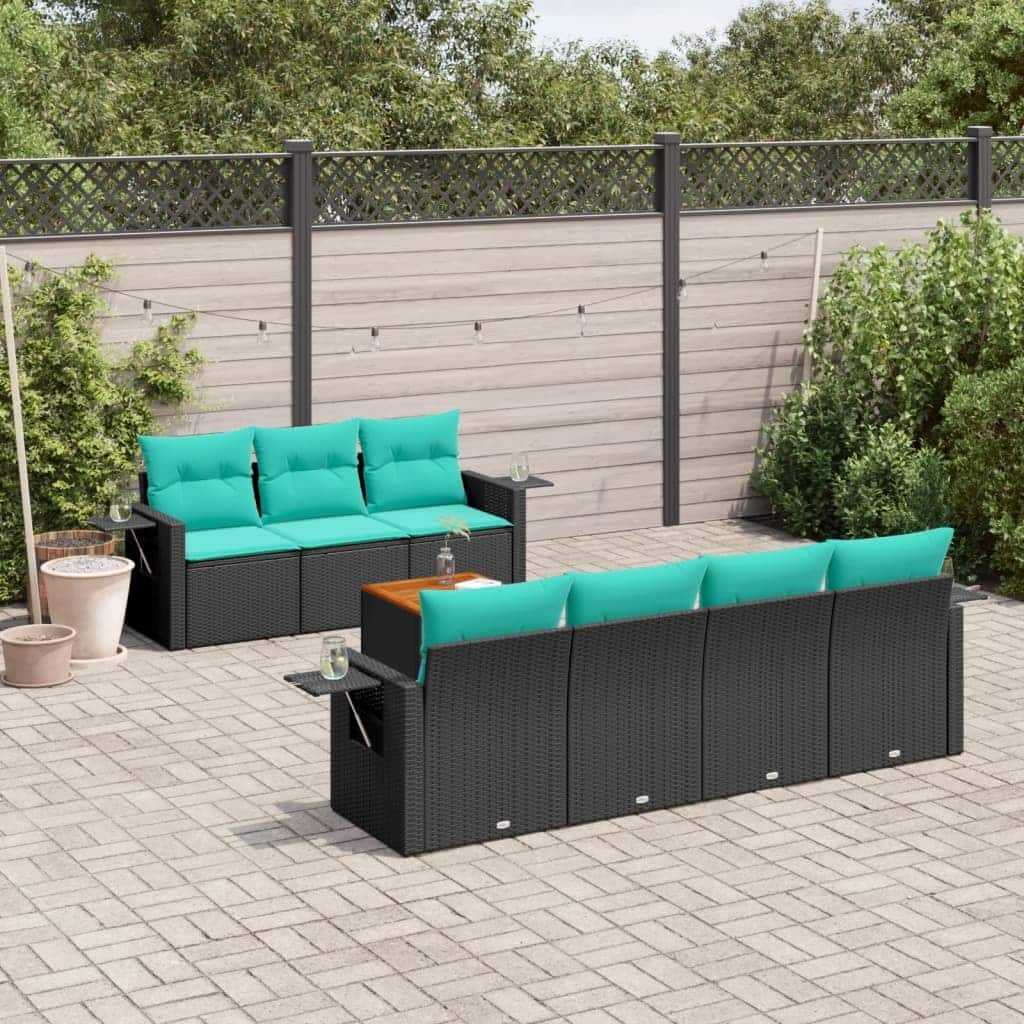 vidaXL 8 Piece Patio Sofa Set with Cushions Black Poly Rattan - 21.7x24.4x27.2