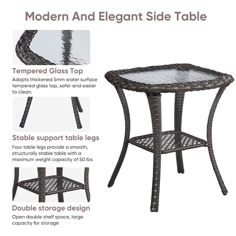 Pocassy Swivel Chair Glider PE Wicker Chair with Side Table