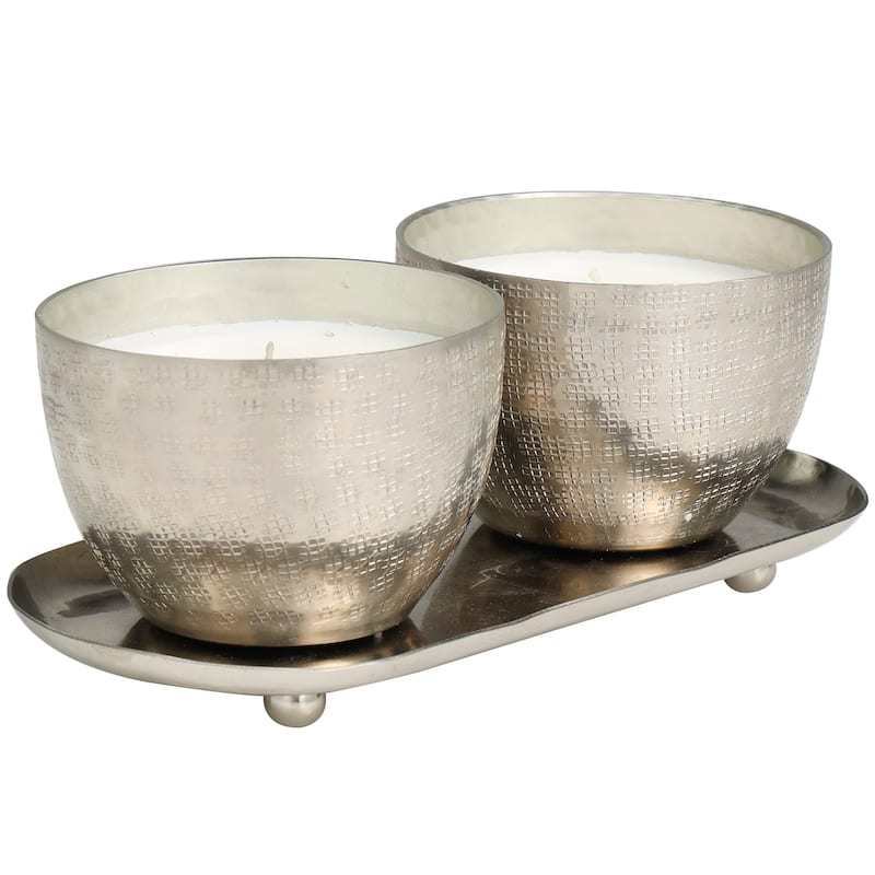 Silver or Gold or Copper Metal Scented Grid Patterned 10 oz 1 Wick Candle with White Wax (Set of 2)