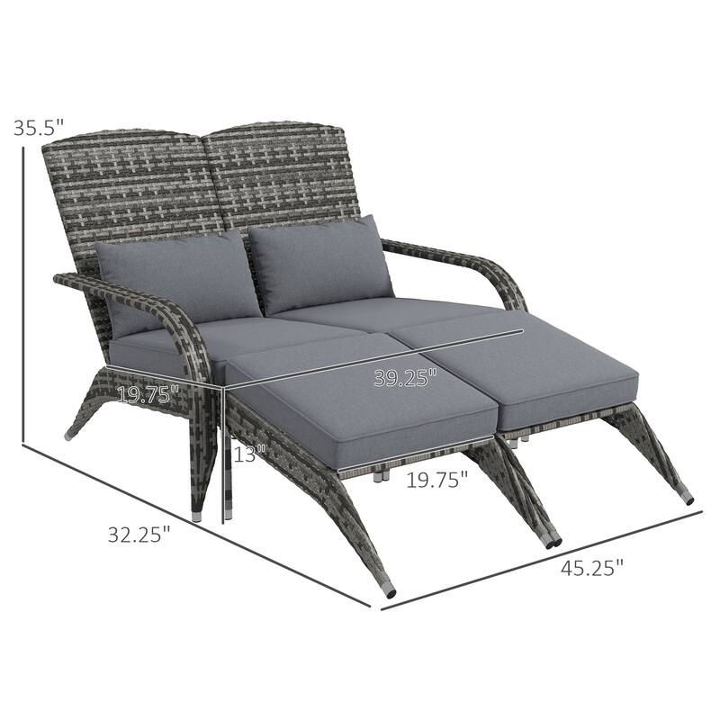 Outsunny Wicker Adirondack Chair for 2 with Cushions & Footrests, PE Rattan Fire Pit Chair