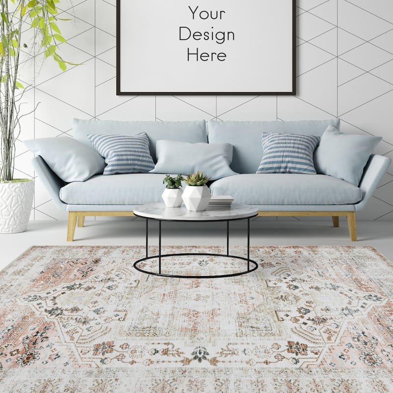Large Washable Rug Floral Print Carpet 9x12 Feet - 9X12FT