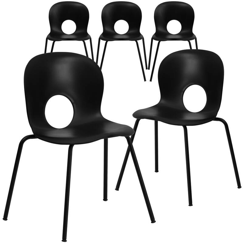5 Pack 770 lb. Capacity Designer Plastic Stack Chair - Black