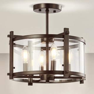 Herndon 15" Iron/Glass Modern Drum LED Flush Mount, Oil Rubbed Bronze by JONATHAN  Y