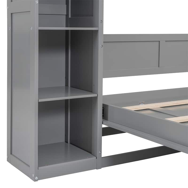 Merax Murphy Bed Wall Bed with Shelves and LED Lights