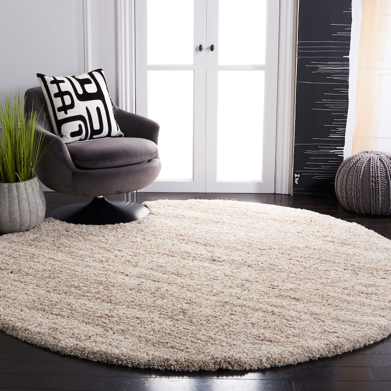 SAFAVIEH Hudson Shag Justine Modern 2-inch Thick Rug - 7' Round - Ivory/Beige - Round