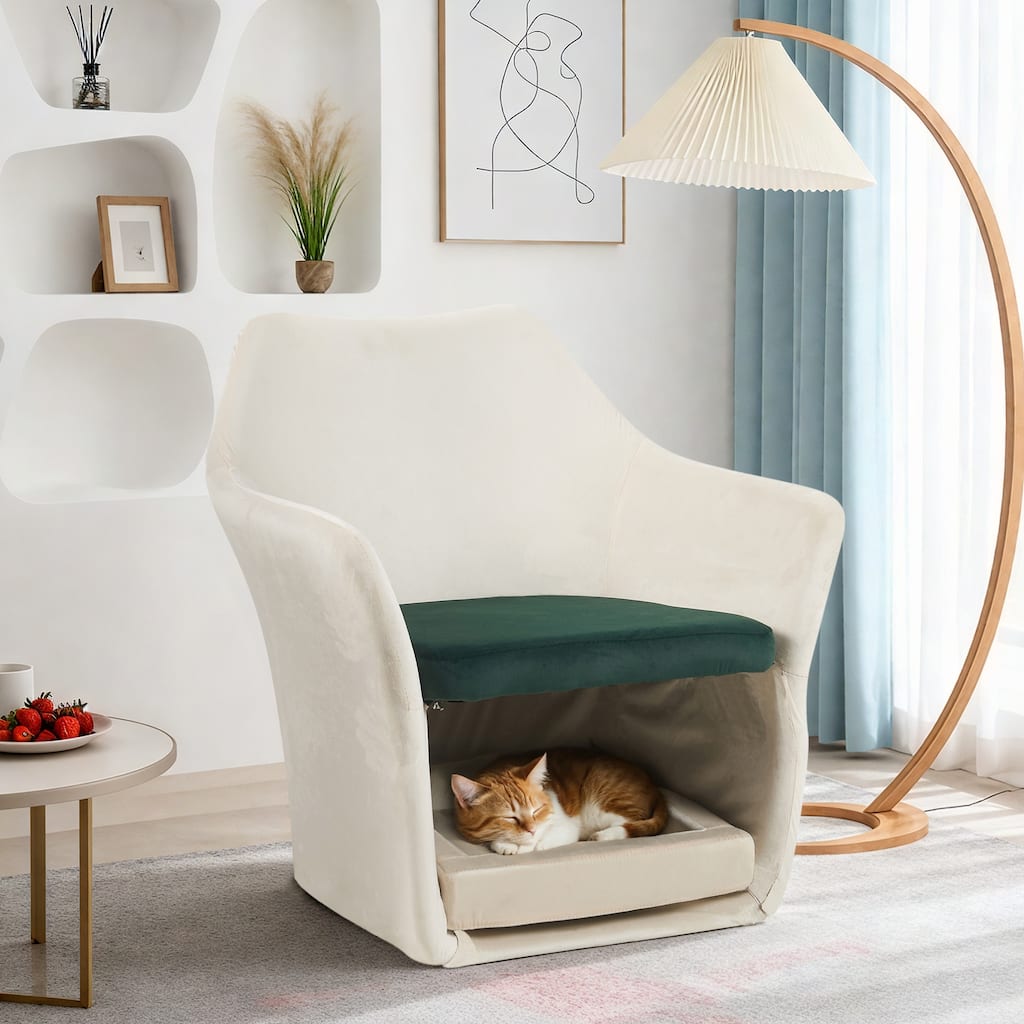 Furniture Style 2 in 1 Pet Friendly Mid Century Modern Accent Chair Soft Fabric Upholstered Leisure Armchair