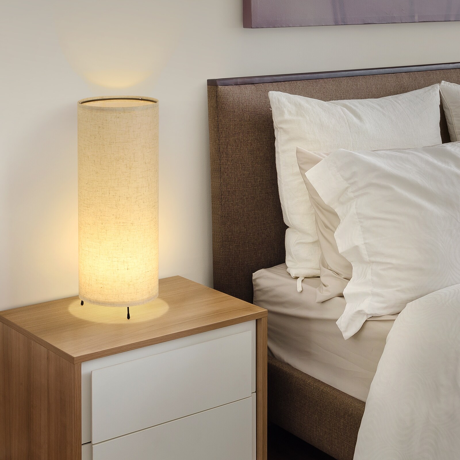 Set of 2 Small Bedside Table Lamps with Simple Metal Base On