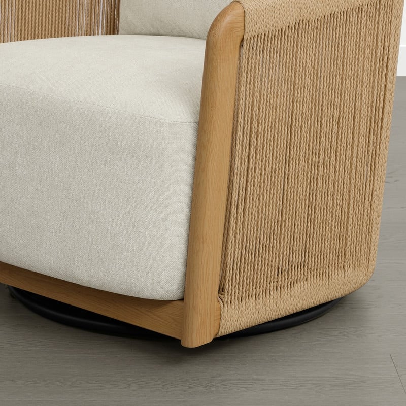 Spruce & Spring Boho Braid Swivel Accent Chair with Woven Paper Rope Armrests&Wood-Look Metal Frame