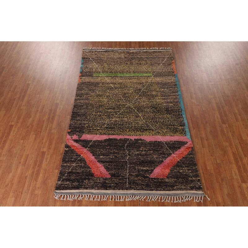 Abstract Moroccan Oriental Area Rug Hand-Knotted Wool Carpet - 6'6" x 10'8"