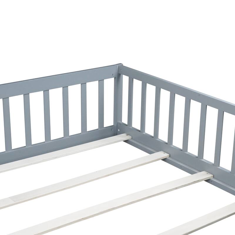 Queen Size Floor Bed with Door and Safety Guardrails