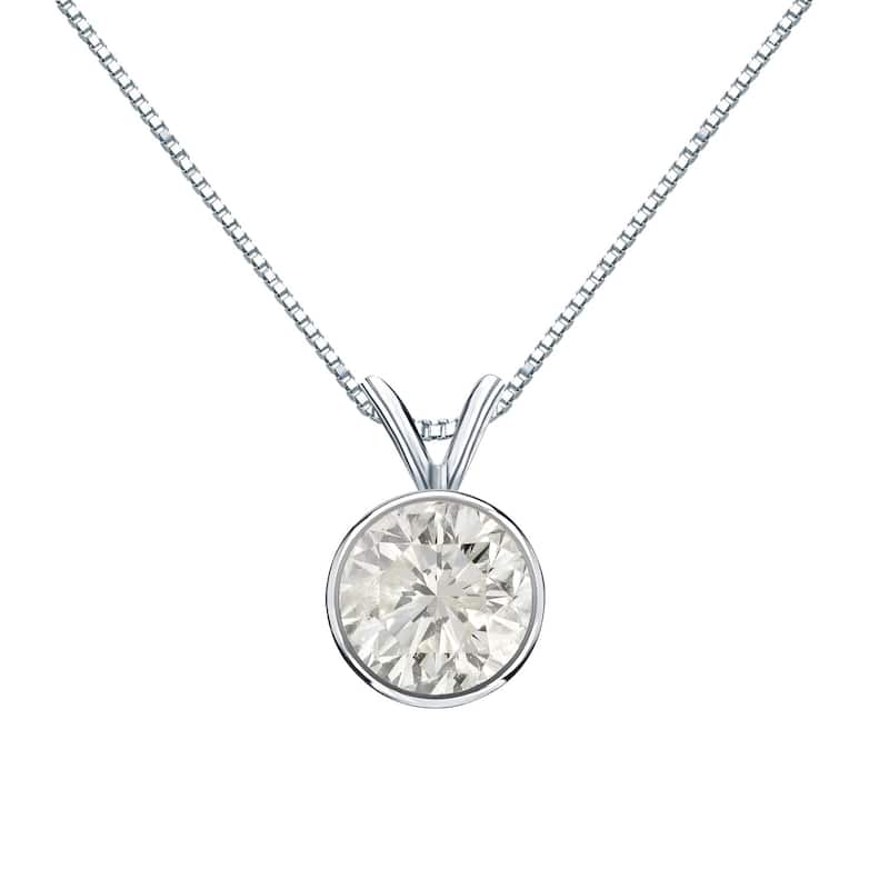 Auriya 1ctw Round Solitaire Diamond Necklace 14k Gold Bezel-set (J-K, SI1-SI2)