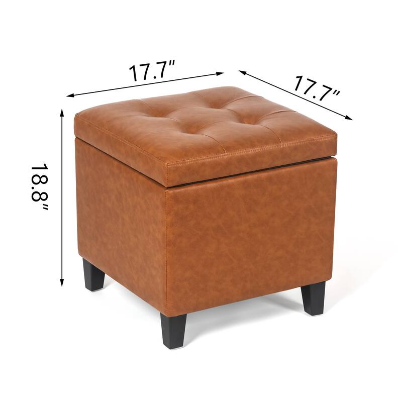 Adeco Bonded Leather Square Tufted Cubic Cube Storage Ottomans