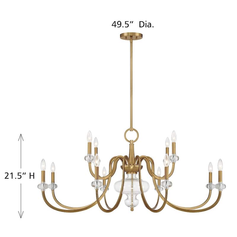 Warm Brass 12 Light Chandelier from the Bergdorf Collection