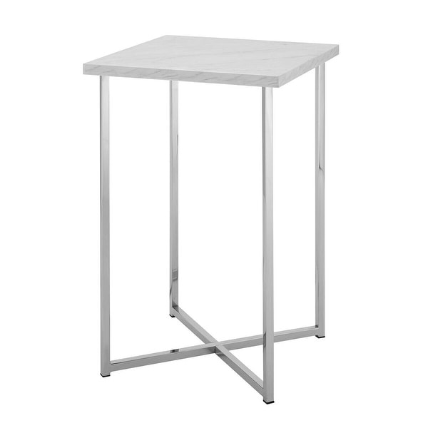 Offex 16" Square Side Table with White Marble Top and Chrome Legs