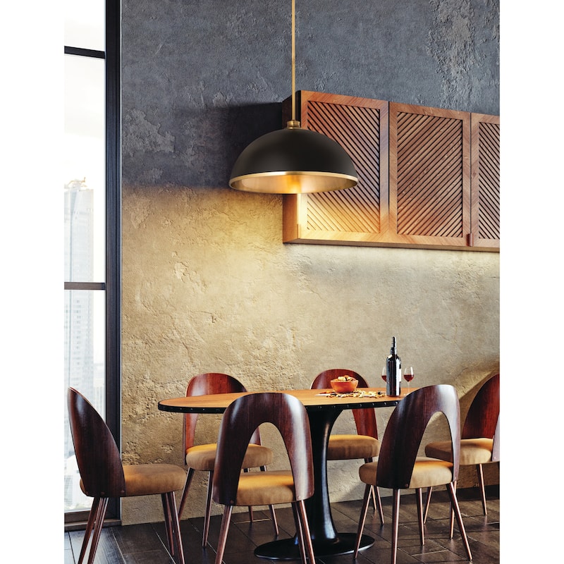 Landry 1 Light Pendant - Matte Black + Rubbed Brass