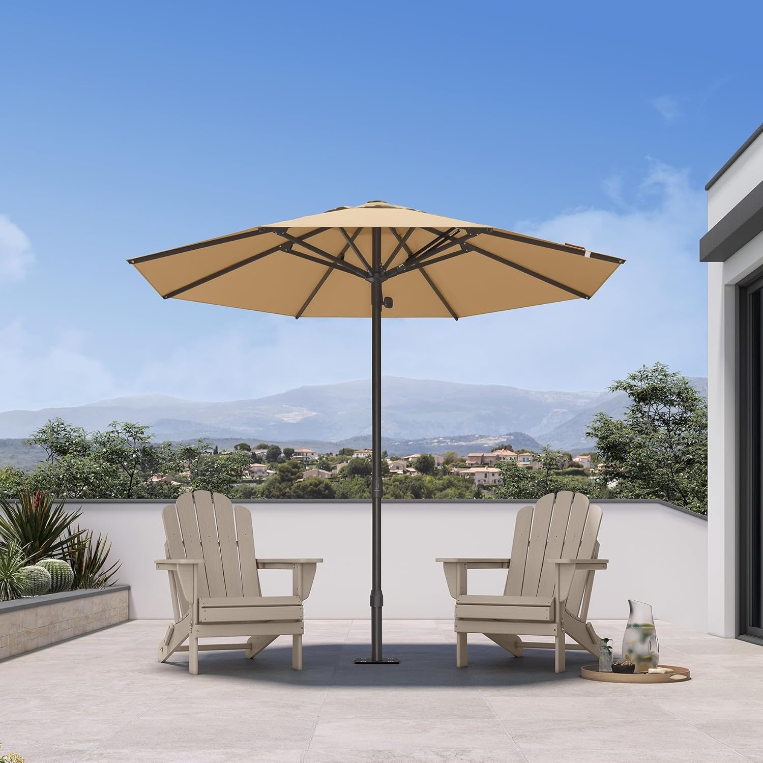 PURPLE LEAF 9Ft Round Semi-Auto Outdoor Patio Umbrella Aluminium Market Umbrella