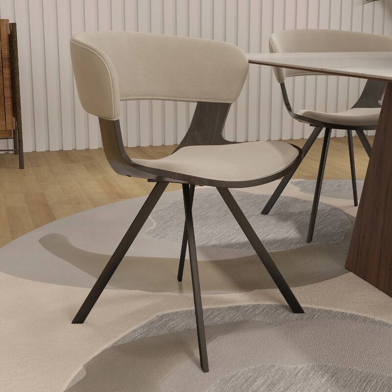 Nymia Upholstered Dining Chair with Saddle Seat - Velvet or Leather Accent Chair with Open Back and Iron Legs Set of 2