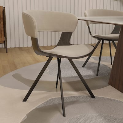 Nymia Upholstered Dining Chair with Saddle Seat - Velvet or Leather Accent Chair with Open Back and Iron Legs Set of 2