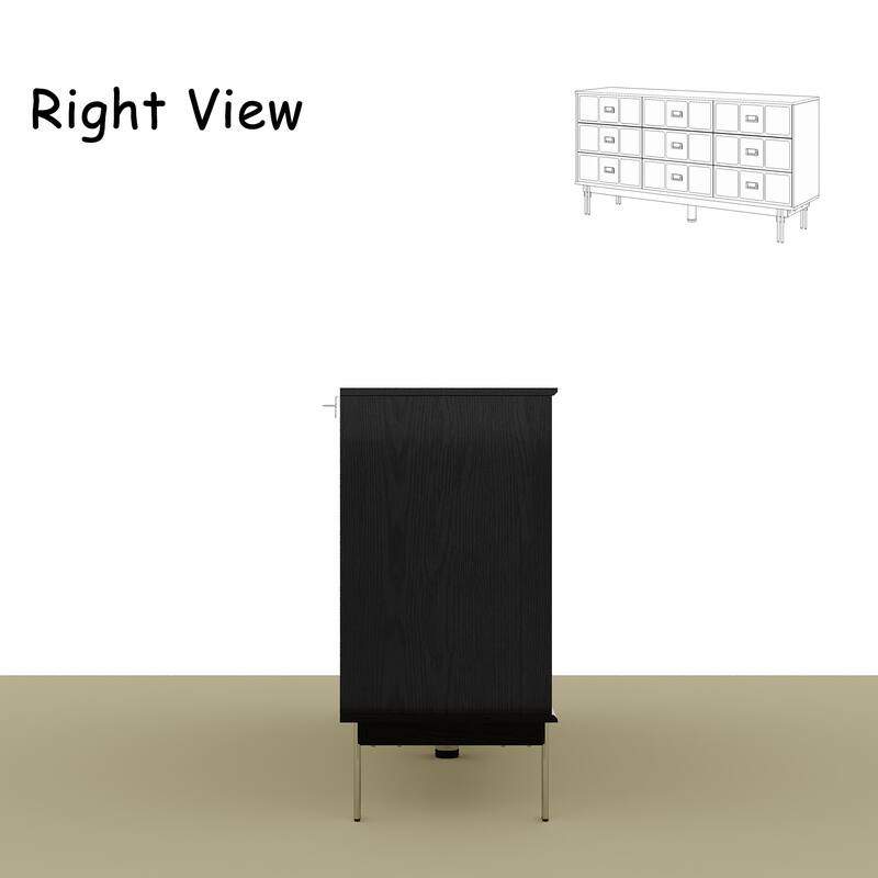 Large Black Dresser with 12 Drawers, 63” Storage Cabinet for Bedroom, Living Room or Entryway, Modern Buffet Sideboard