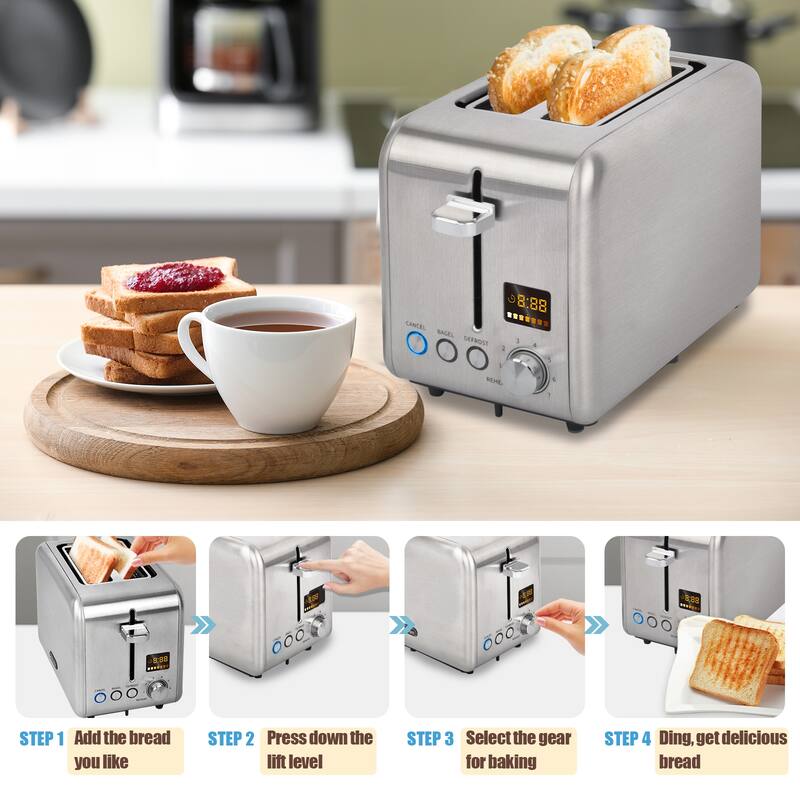 SEEDEEM Toaster 2 Slice, Stainless Steel Toaster with LCD Display