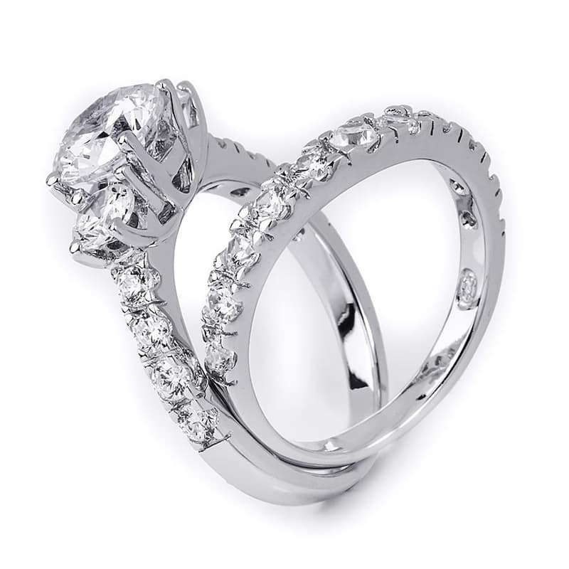 2.0 Carat Round Cut Wedding Band Engagement Ring Set Sterling Silver