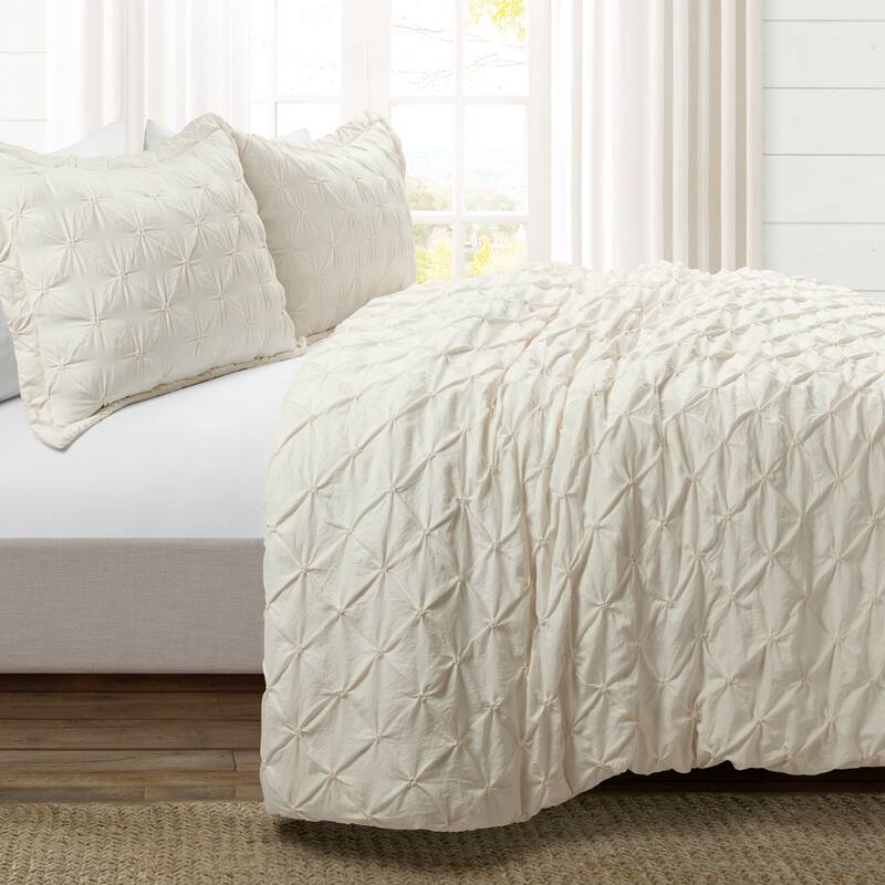 Lush Decor Ravello Pintuck Soft Oversized Duvet Cover 3 Piece Set - Ivory - Full - Queen