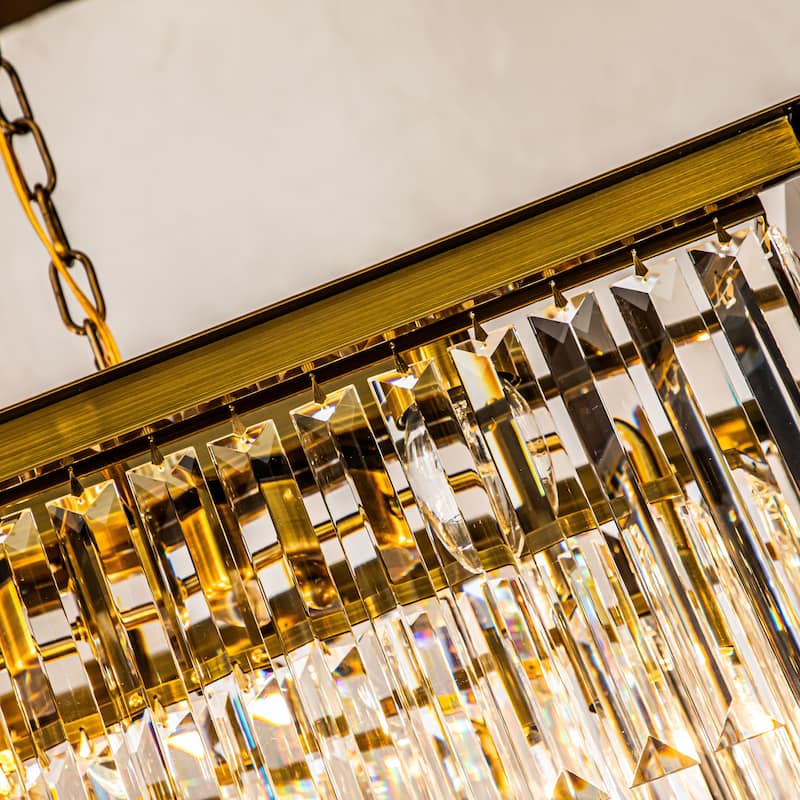 CraftHome 12-Light Mid-Century Modern Gold Fringe Crystal Chandelier for Dining Room