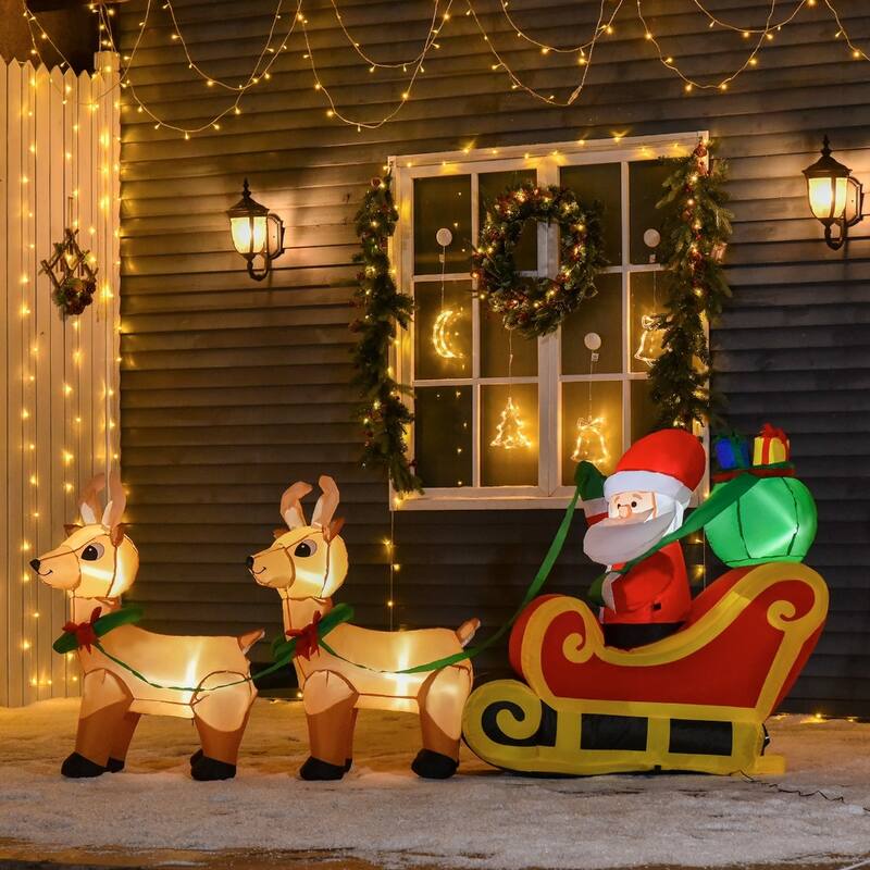 Multi-Color Polyester Inflatable Santa Claus Sleigh with LED Lights