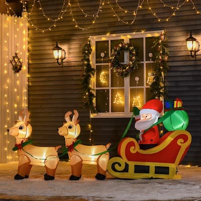 Multi-Color Polyester Inflatable Santa Claus Sleigh with LED Lights