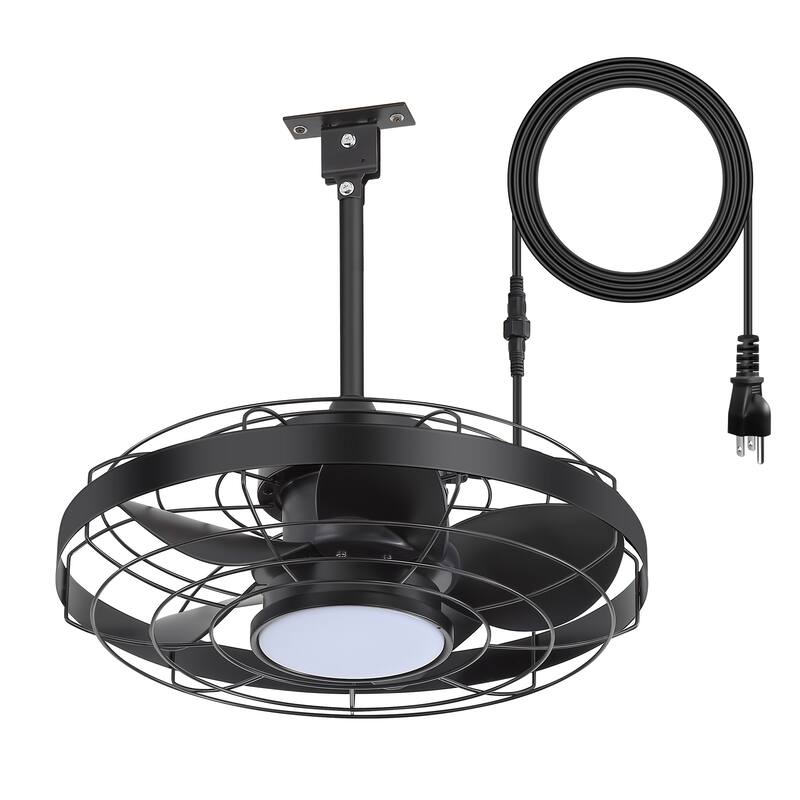 18.9-inch Flush Mount Caged Ceiling Fan with Light and Remote (7-Blade)