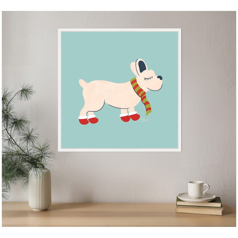 Kate and Laurel Framed Canvas Cute Christmas Frenchie by Carrie Cantwell