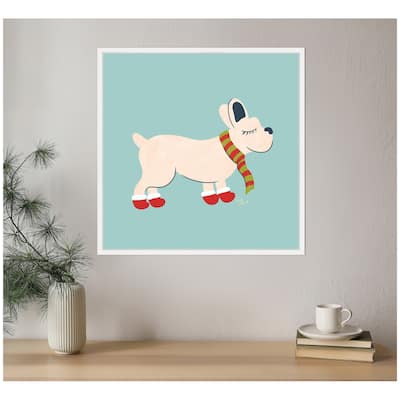 Kate and Laurel Framed Canvas Cute Christmas Frenchie by Carrie Cantwell