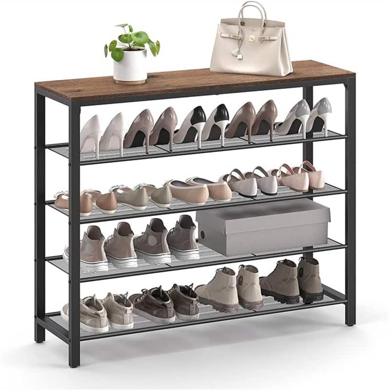 INDESTIC Shoe Rack - 36.4"D x 11.8"W x 39.4"H - Hazelnut Brown