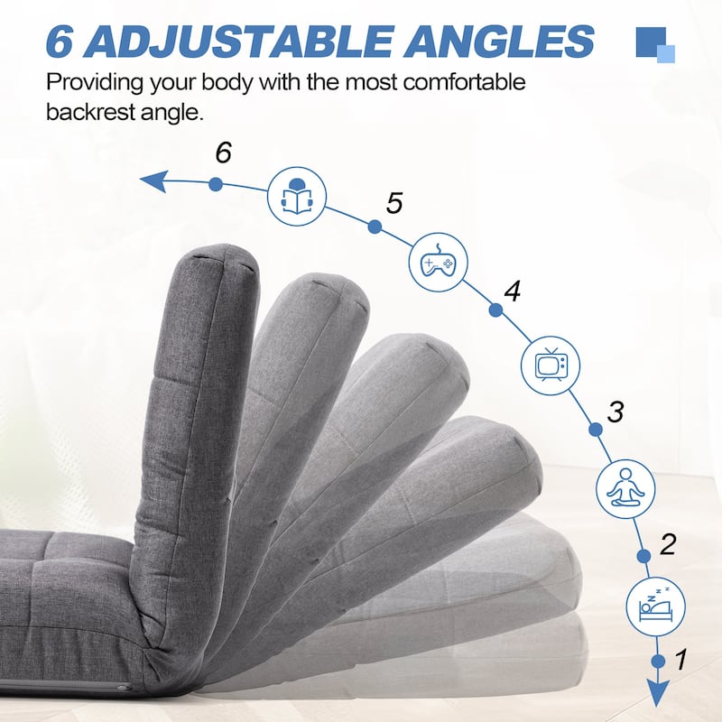 Folding Padded Floor Chair with with Adjustable Backrest for Lounge Meditation or Gaming