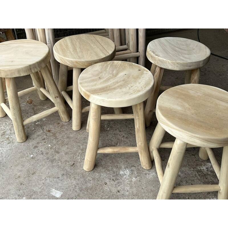 14" Round Stool with Natural Teakwood Branch Legs