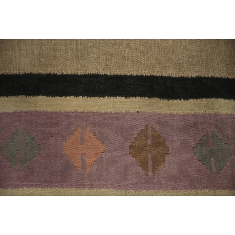 Hand Woven Oriental 100% Wool Carpet Southwestern Tribal Beige & Ivories Kilim Area Rug - 10' 2'' X 8' 2''