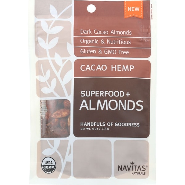 Navitas Naturals Almonds - Organic - Superfood Plus - Cacao Hemp - 4 oz - case of 12
