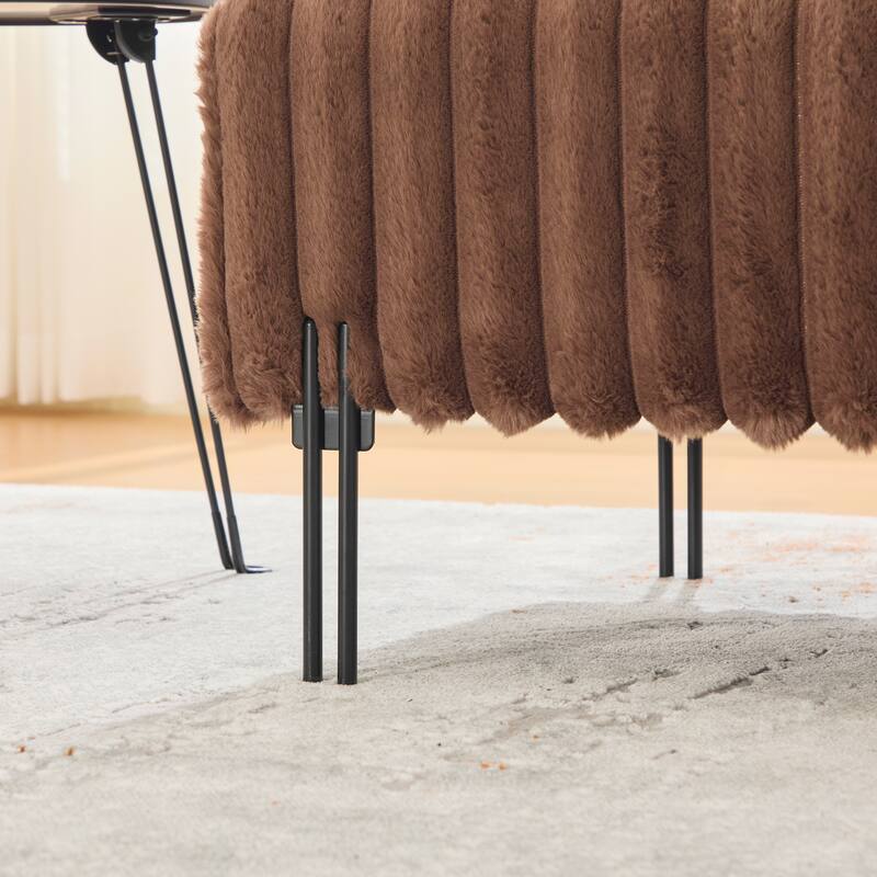 Roomfitters Faux Fur Loveseat Bench, 2-Seater Small Sofa Window Ottoman Footrest with Adjustable Back and Metal Legs