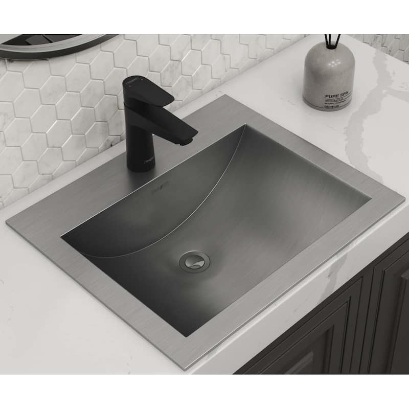 Ruvati 21 x 17 inch Drop-in Topmount Bathroom Sink Brushed Stainless Steel - 21 x 17 - 21 x 17